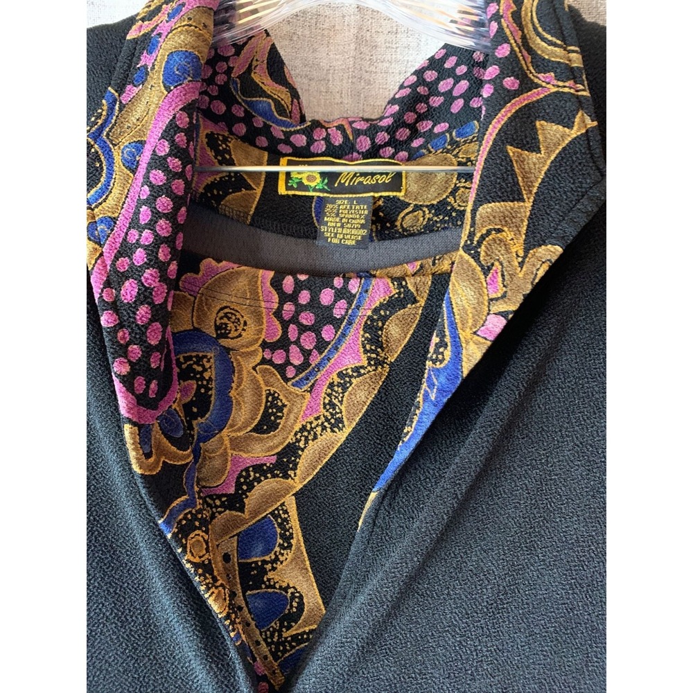 Vintage Mirasol Womens Jacket & Skirt Set Size L Black With Multicolor Cottageco - Picture 4 of 11
